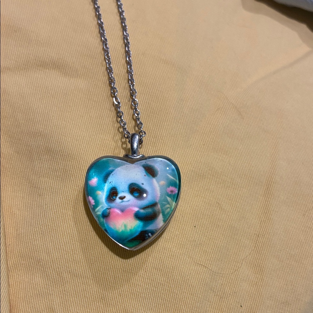 Heart-Shaped Panda Pendant Necklace